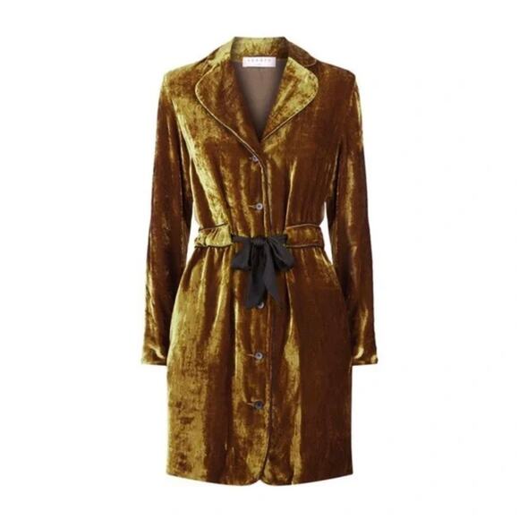 Sandro Paris Eline Velvet Mustard Gold Long Sleeve Dress Mini Short Large 12 - Picture 12 of 16